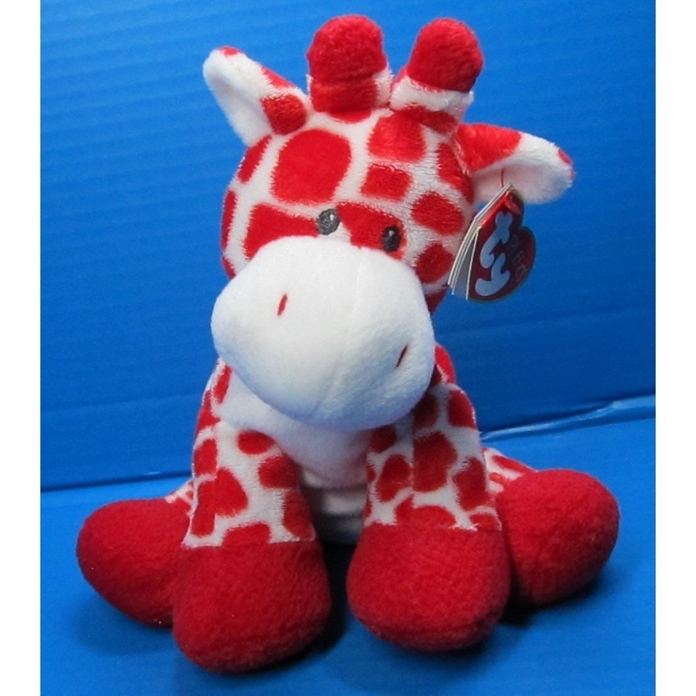 Ty Pluffies Tylux Kisser Giraffe Red White Beanie Baby 2007 Plush w/Tag 10"